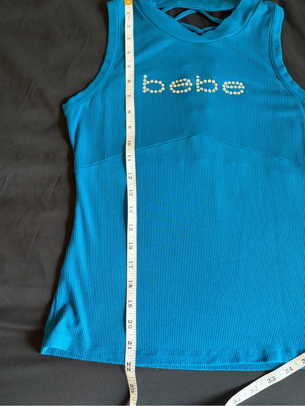 Y2K BEBE Blue Rhinestone Racer Back Tank Too - Picture 7 of 7